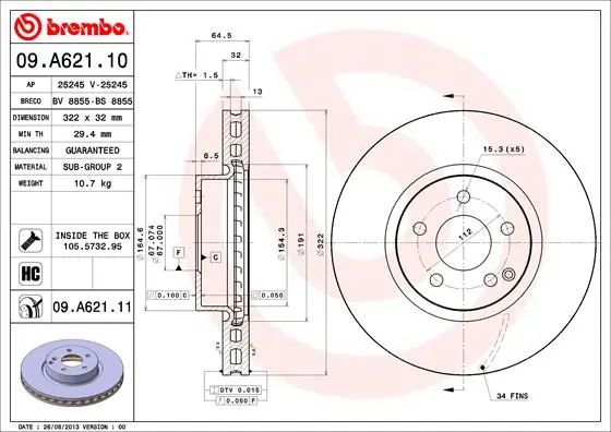 Topkwaliteit Remschijven Brembo 09.A621.11