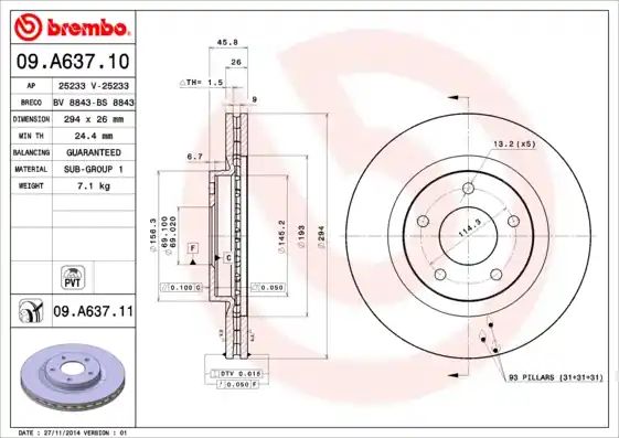 Remschijven Brembo 09.A637.11 Laatste Kans