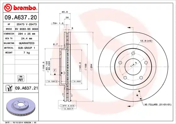 Nieuwe Collectie Remschijven Brembo 09.A637.21