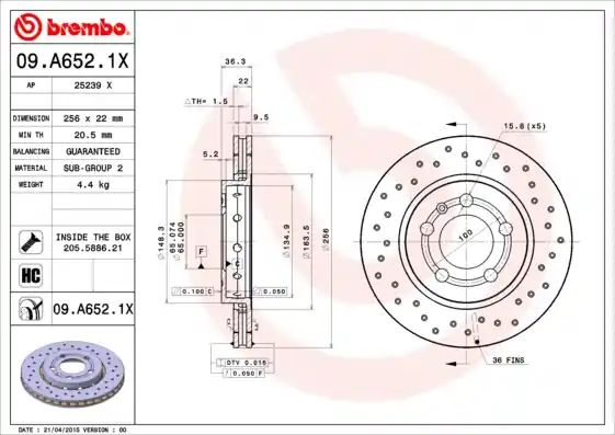 Remschijven Brembo 09.A652.1X Gratis Verzending