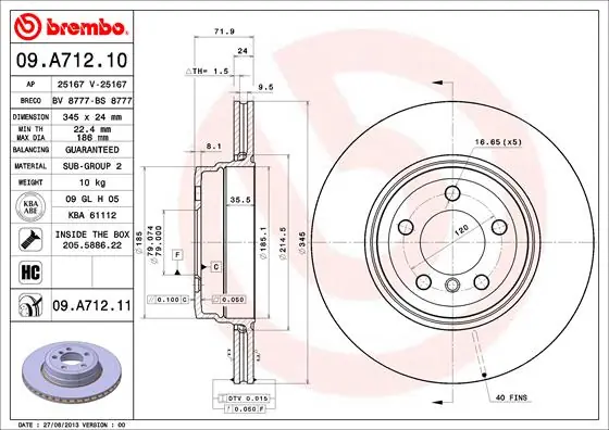 Betaalbaar Remschijven Brembo 09.A712.10