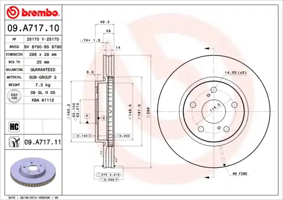 Remschijven Brembo 09.A717.11 Korting