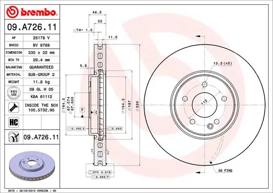 Remschijven Brembo 09.A726.11 Weekendaanbieding