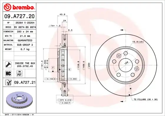 Remschijven Brembo 09.A727.21 Must-Have
