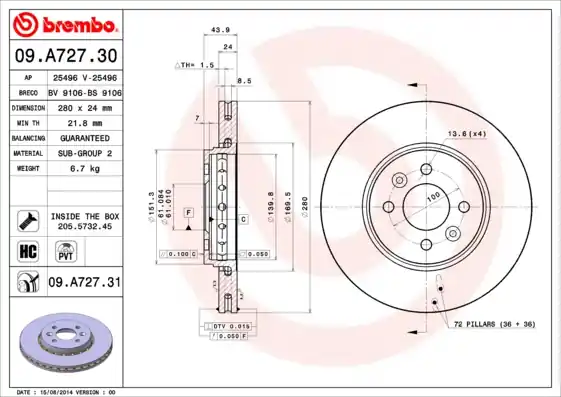 Nieuw Model Remschijven Brembo 09.A727.31