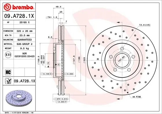 Remschijven Brembo 09.A728.1X Lage Prijs