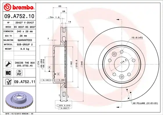 Remschijven Brembo 09.A752.11 Uitverkoop