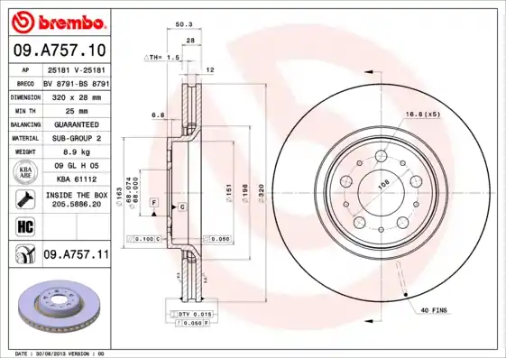 Remschijven Brembo 09.A757.10 Koop Online