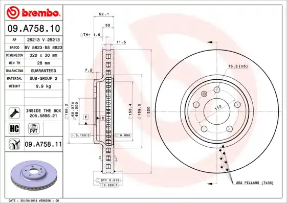 Geld-Terug-Garantie Remschijven Brembo 09.A758.11