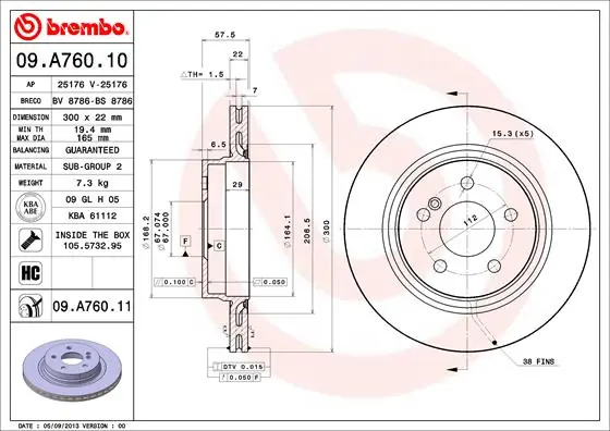 Remschijven Brembo 09.A760.10 Favoriet