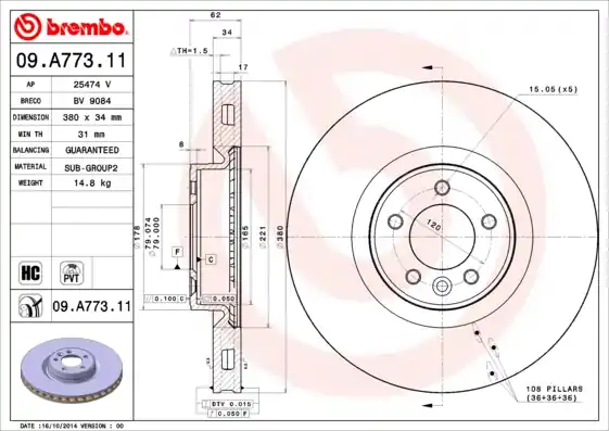 Remschijven Brembo 09.A773.11 Rechtstreeks Van De Fabrikant
