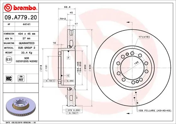 Remschijven Brembo 09.A779.20 Gratis Verzending