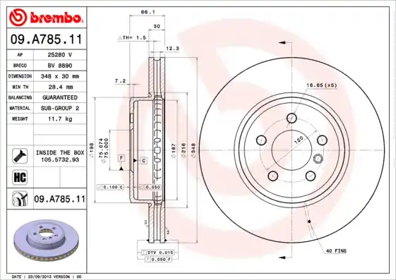 Remschijven Brembo 09.A785.11 Geld-Terug-Garantie