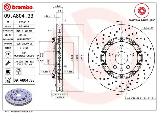 Origineel Remschijven Brembo 09.A804.33