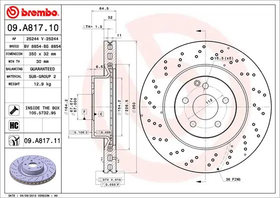 Remschijven Brembo 09.A817.11 Nieuw Model