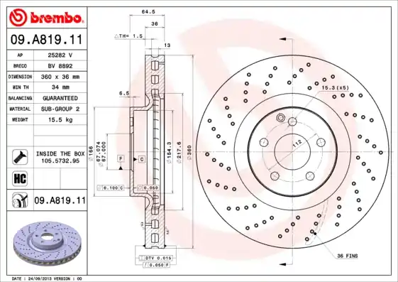 Remschijven Brembo 09.A819.11 Favoriet