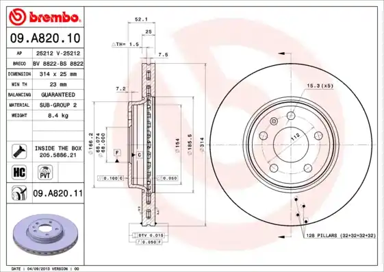 Remschijven Brembo 09.A820.11 Nu Kopen
