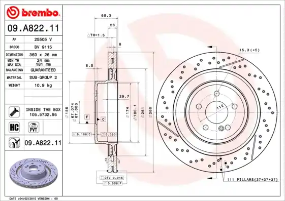 Remschijven Brembo 09.A822.11 Premium
