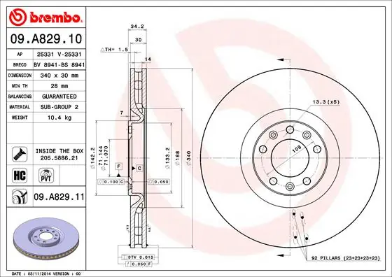 Remschijven Brembo 09.A829.11 Hete Deal