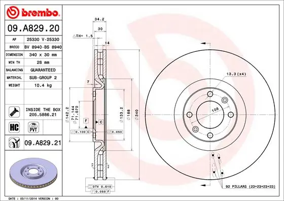 Remschijven Brembo 09.A829.21 Gratis Retour