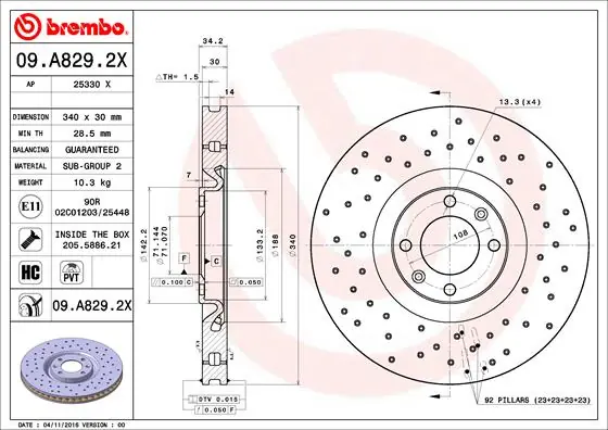 Remschijven Brembo 09.A829.2X Superprijs