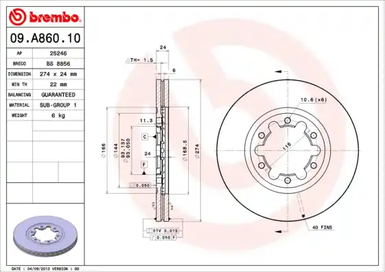 Lage Prijs Remschijven Brembo 09.A860.10