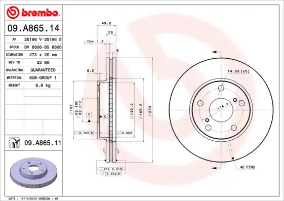 Remschijven Brembo 09.A865.11 Gratis Retour