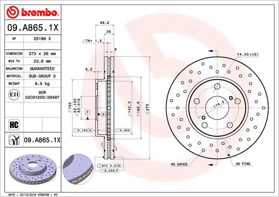 Remschijven Brembo 09.A865.1X Korting