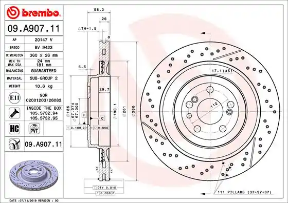 Remschijven Brembo 09.A907.11 Betaalbaar