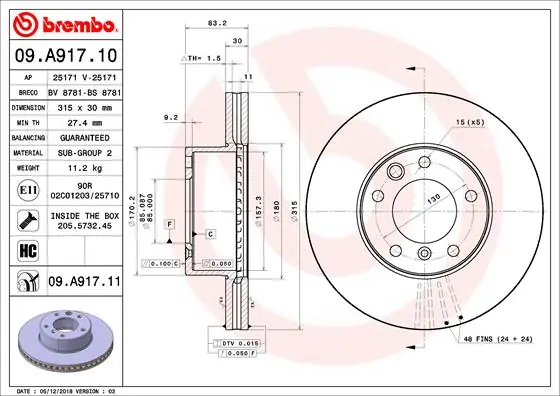 Remschijven Brembo 09.A917.10 Groothandel