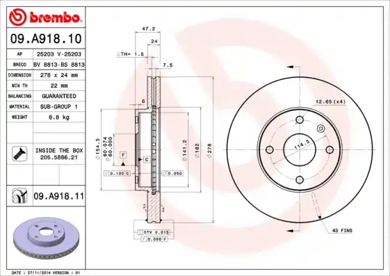 Remschijven Brembo 09.A918.11 Laatste Versie