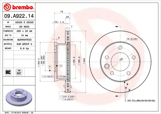 Merkproduct Remschijven Brembo 09.A922.14