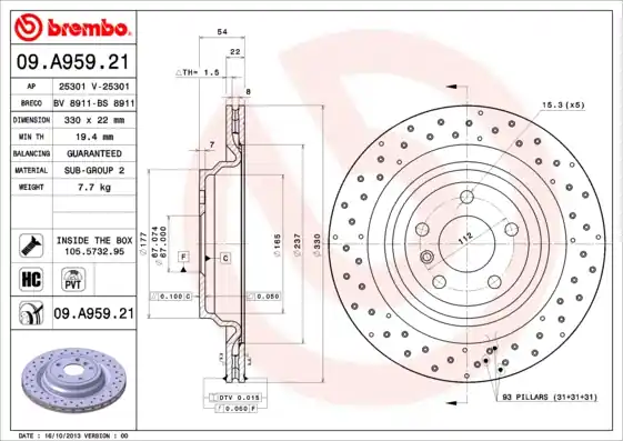 Rechtstreeks Van De Fabrikant Remschijven Brembo 09.A959.21