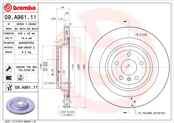 Dagaanbieding Remschijven Brembo 09.A961.11