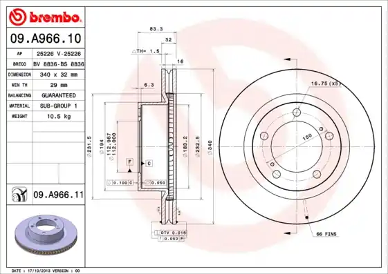 Gratis Verzending Remschijven Brembo 09.A966.11