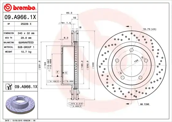 Hoge Kwaliteit Remschijven Brembo 09.A966.1X