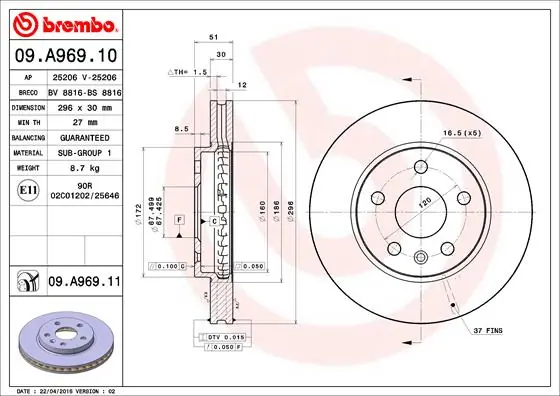 Bestseller Remschijven Brembo 09.A969.10