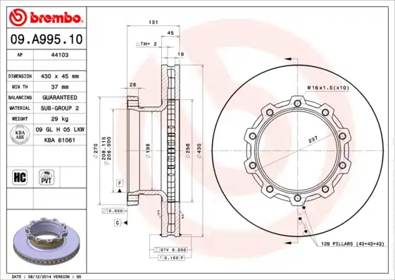 Remschijven Brembo 09.A995.10 Meest Verkocht