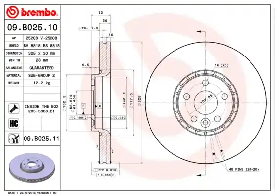Remschijven Brembo 09.B025.10 Rechtstreeks Van De Fabrikant