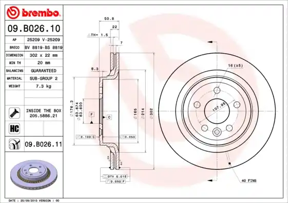 Remschijven Brembo 09.B026.10 Premium