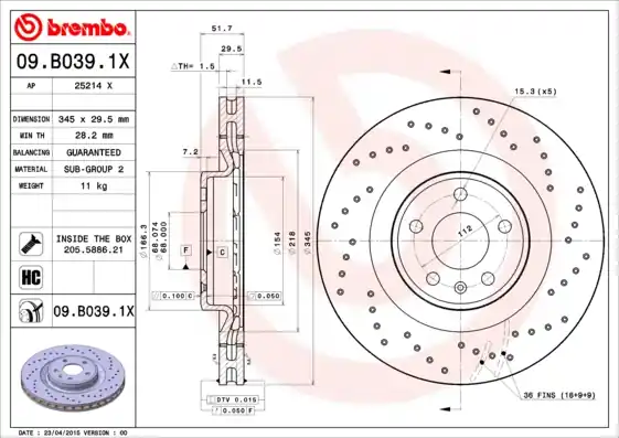 Remschijven Brembo 09.B039.1X Shop Nu