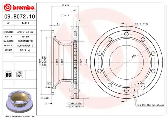 Remschijven Brembo 09.B072.10 Beperkt Aanbod