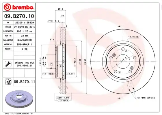 Remschijven Brembo 09.B270.11 Direct Beschikbaar