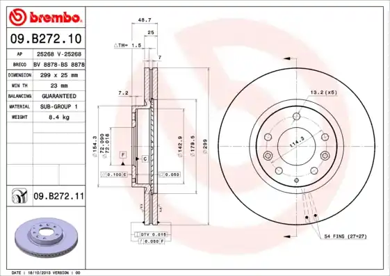 Remschijven Brembo 09.B272.10 Premium