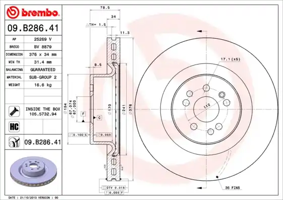 Remschijven Brembo 09.B286.41 Shop Nu