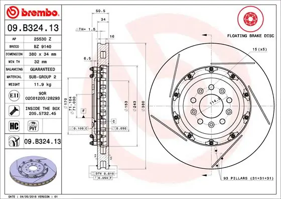 Tijdelijk Beschikbaar Remschijven Brembo 09.B324.13