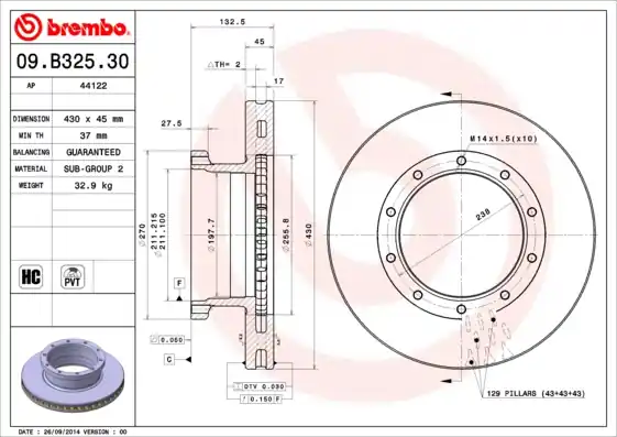 Remschijven Brembo 09.B325.30 Professioneel