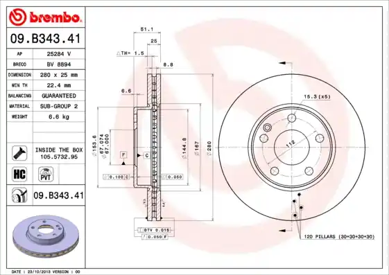 Professioneel Remschijven Brembo 09.B343.41