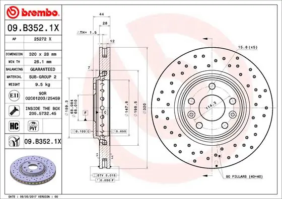 Express Levering Remschijven Brembo 09.B352.1X