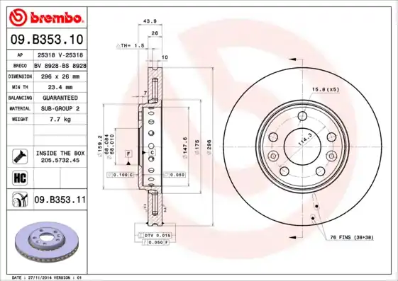 Beste Prijs Remschijven Brembo 09.B353.11